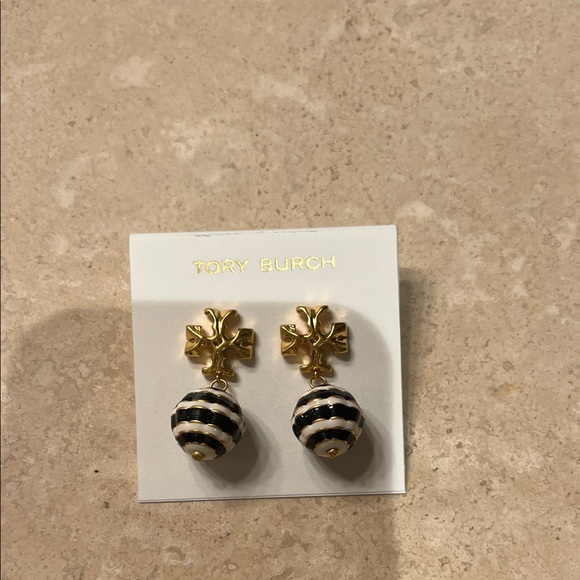 Tory Burch Jewelry - Tory Burch Gold and Black Striped Earrings